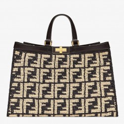 Fendi Peekaboo X-Tote Shopper In Black FF Raffia 377