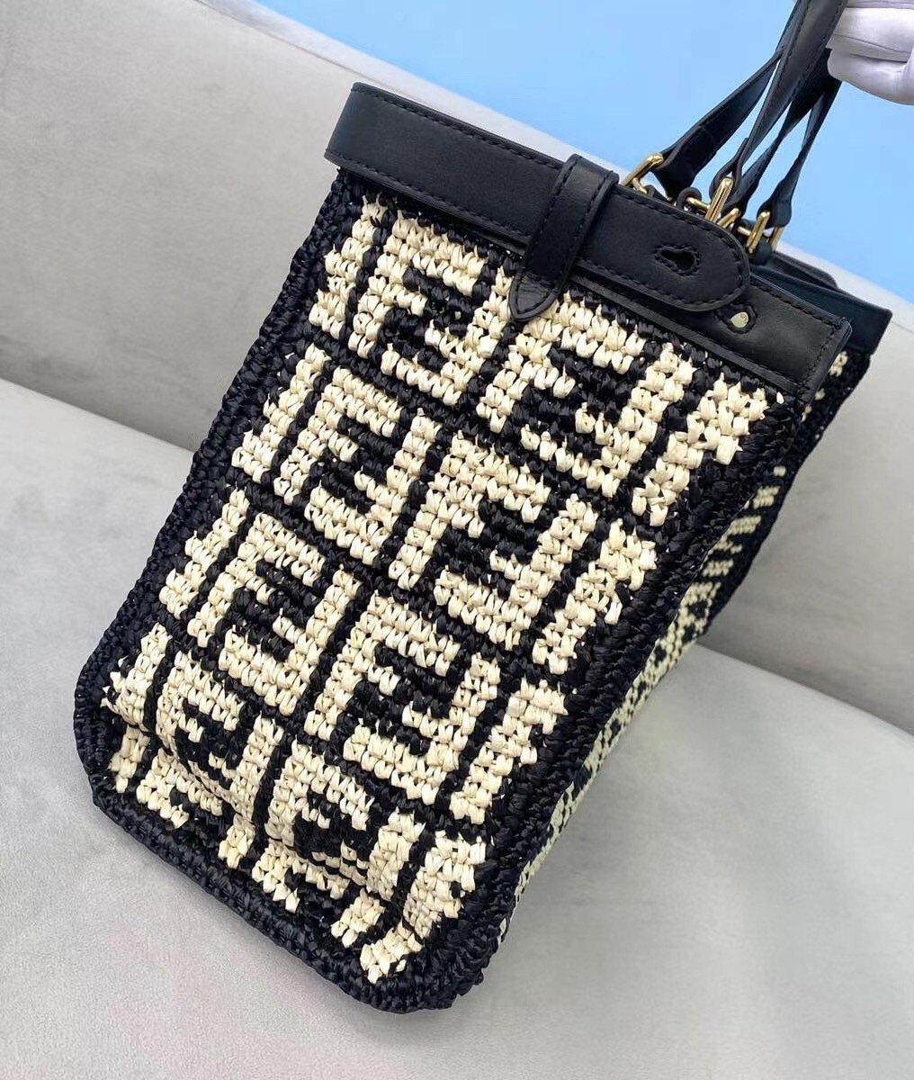 Fendi Peekaboo X-Tote Shopper In Black FF Raffia 377